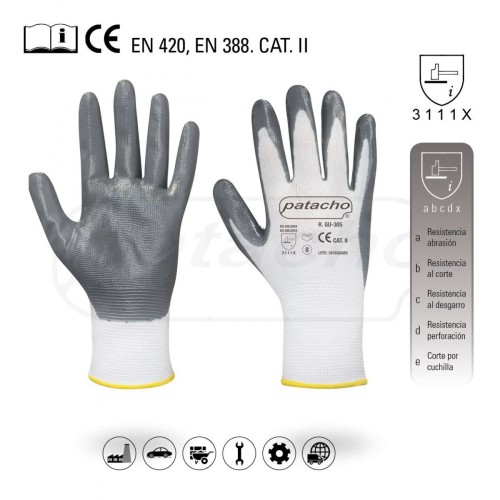 PATACHO GUANTE NYLON -NITRILO T/9 GDE R/12 GUANTES